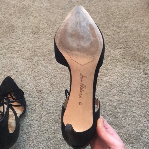 Sam Edelman crisscross tie up pointed toe zip back size 8 1/2 black heels - Picture 8 of 9